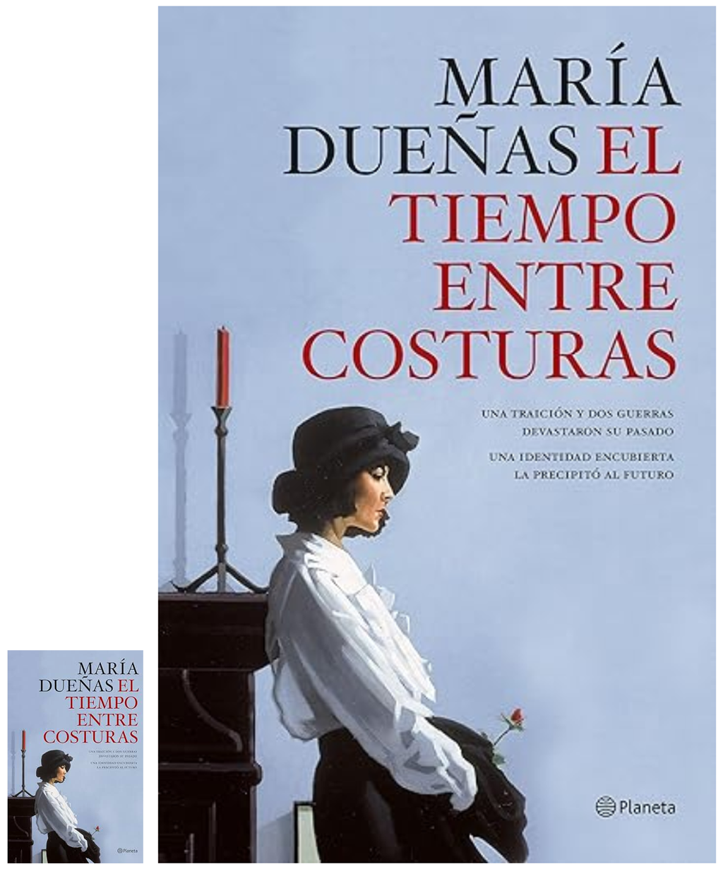 Comparación de la misma portada de libro a tamaño completo y reducida a cien píxeles, mostrando cómo se pierde el detalle y la legibilidad del título.